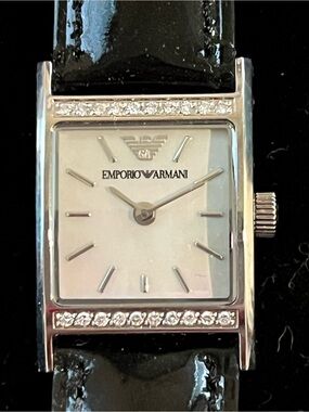 Emporio Armani Silver with Diamond Accent  Rectangular Watch